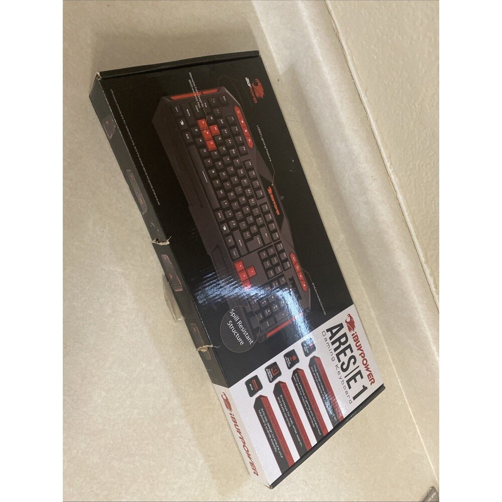 iBuyPower ARES E1 Gaming Keyboard Spill Resistant Black and Red Multimedia Keys